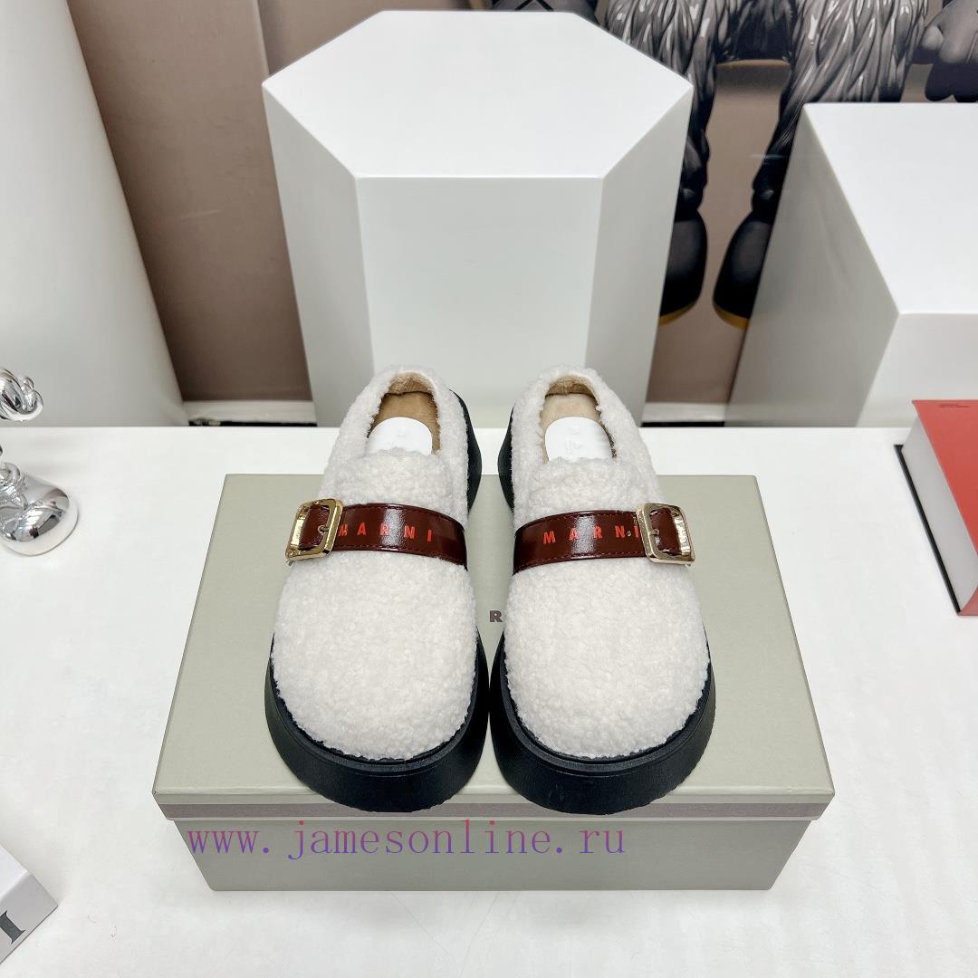Top tierMARNI 2023 Autumn/Winter New CollectionCasual hairy single shoesCute and Warm Baby S6ppy1846