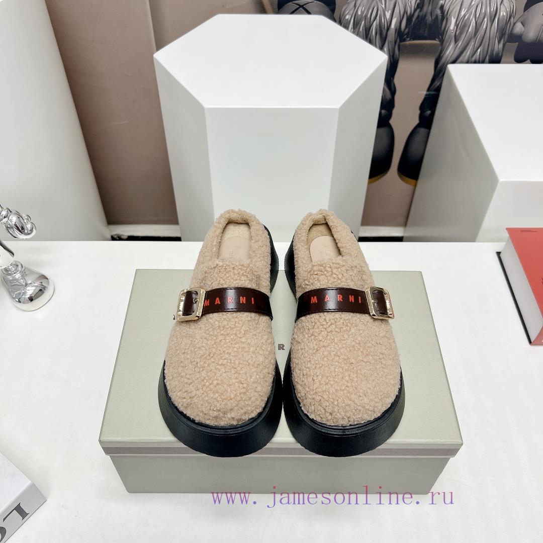 Top tierMARNI 2023 Autumn/Winter New CollectionCasual hairy single shoesCute and Warm Baby Svozi238f - Image 2
