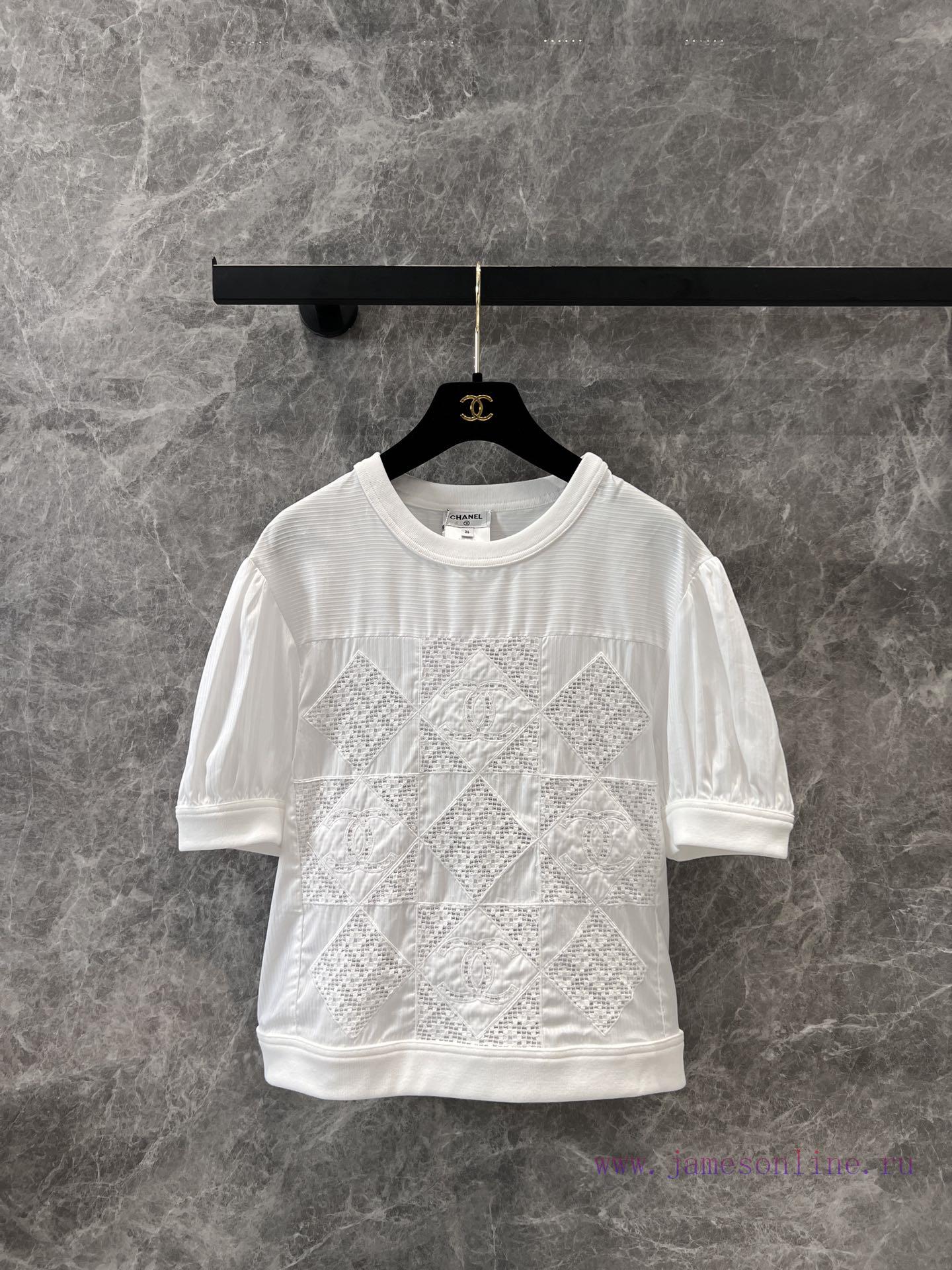 ZT61070 Chanel 25Ss Spring/Summer New Cutout Splicing Patchwork Embroidered Short Sleeve Top | p7eakhkk - Image 2