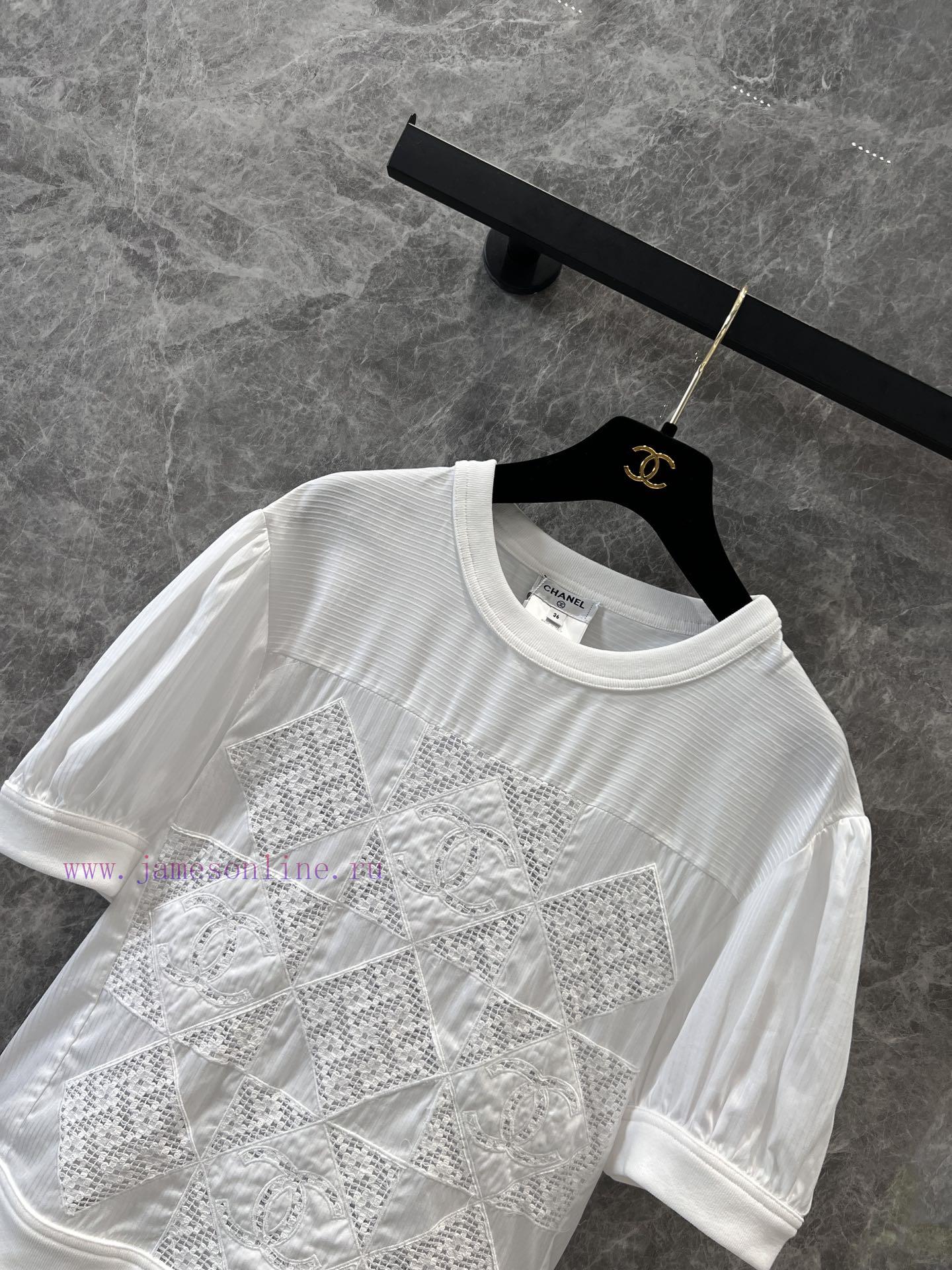 ZT61070 Chanel 25Ss Spring/Summer New Cutout Splicing Patchwork Embroidered Short Sleeve Top | p7eakhkk - Image 4