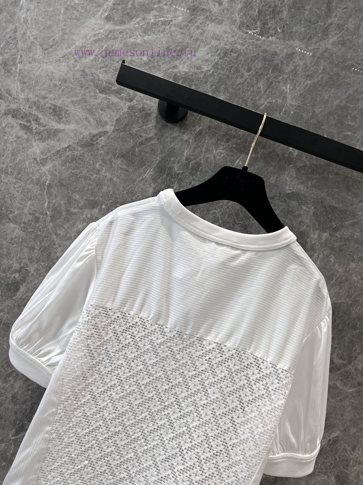 ZT61070 Chanel 25Ss Spring/Summer New Cutout Splicing Patchwork Embroidered Short Sleeve Top | p7eakhkk - Image 5