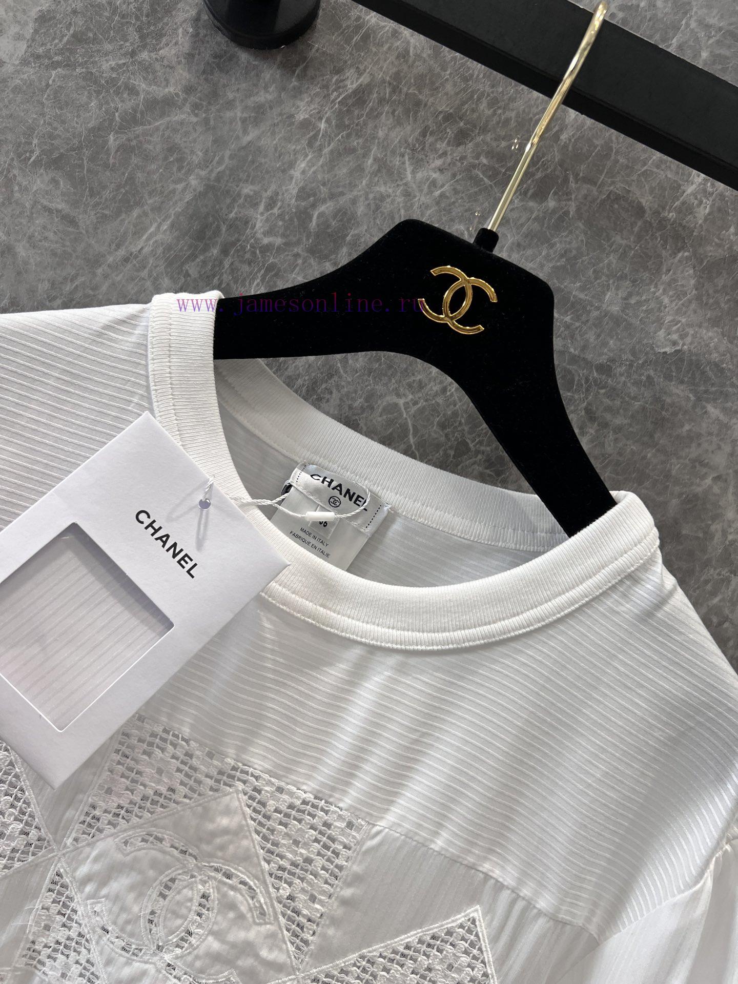 ZT61070 Chanel 25Ss Spring/Summer New Cutout Splicing Patchwork Embroidered Short Sleeve Top | p7eakhkk - Image 6