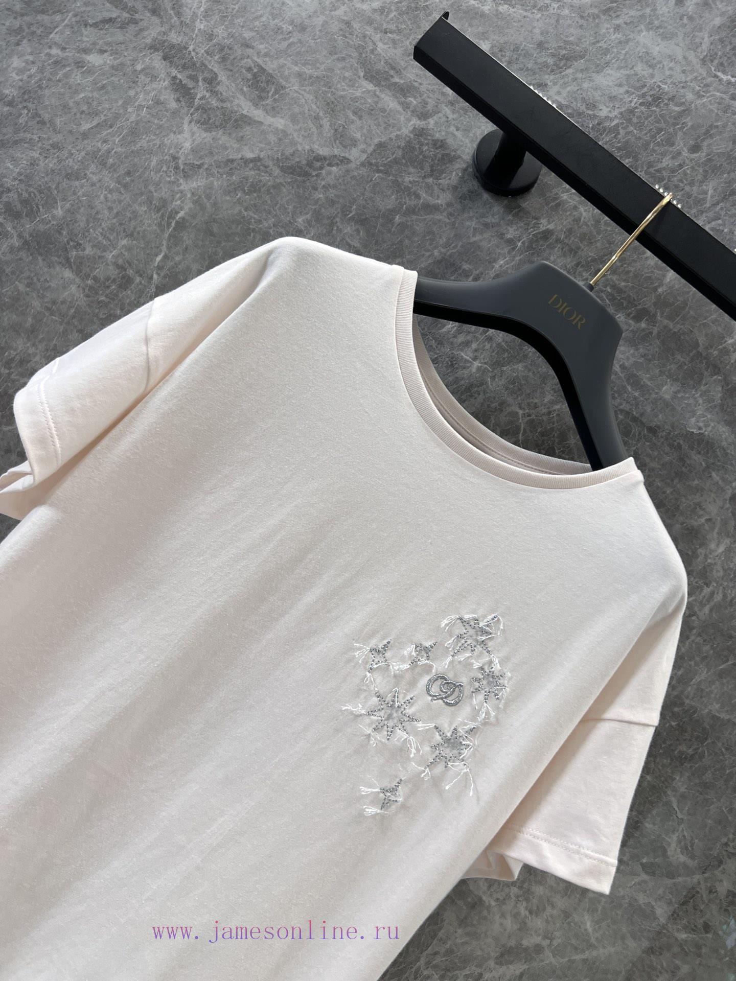 ZT61076 Dior 25Ss Spring/Summer New Letter Embroidered Round Neck Flying Sleeve T-shirt | Made 3vd310as - Image 4