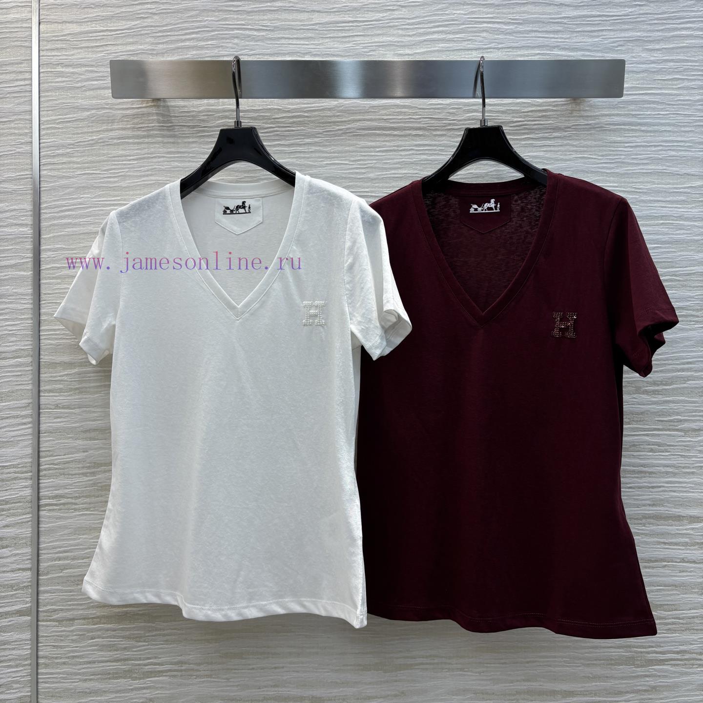 CT77525 Hermes V-neck T-shirt With Minimalist Vintage Style Made Up Of Classic Beads And Beads ydqzxf6v