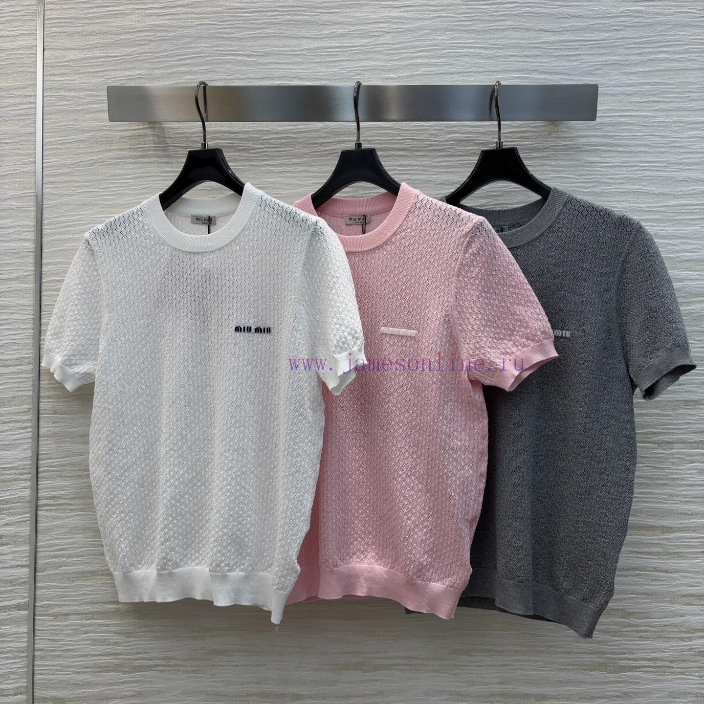 CT77526 Miu Miu Miu Miu 25 Spring And Summer New Hollow Knitted Short Sleeve Top Fashionable An obxvdi2a