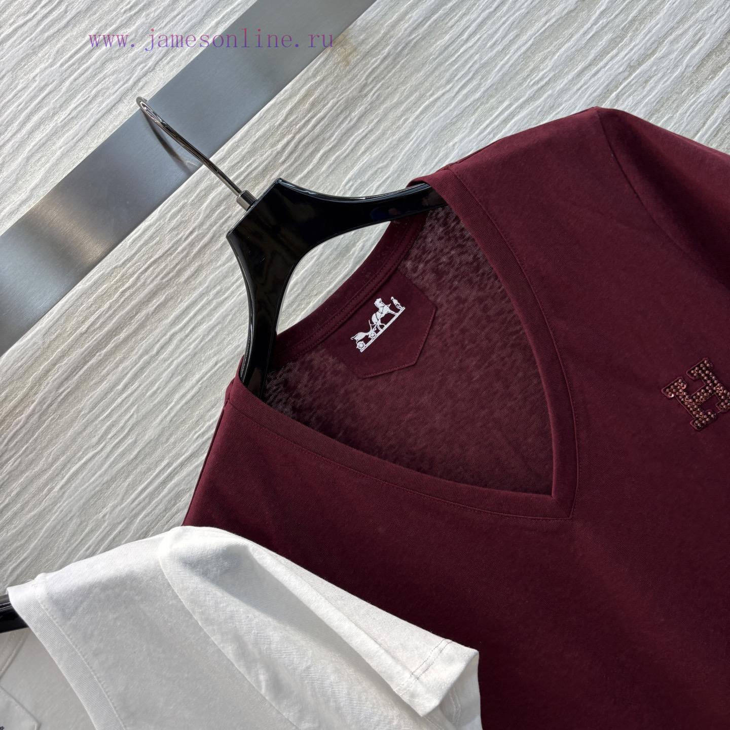 CT77525 Hermes V-neck T-shirt With Minimalist Vintage Style Made Up Of Classic Beads And Beads ydqzxf6v - Image 4