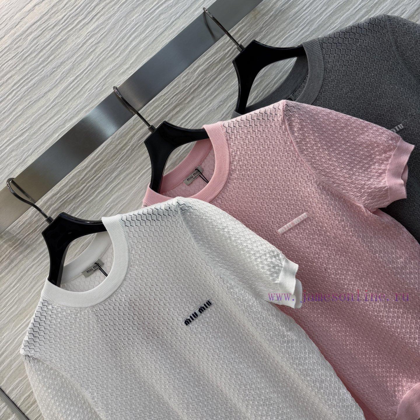 CT77526 Miu Miu Miu Miu 25 Spring And Summer New Hollow Knitted Short Sleeve Top Fashionable An obxvdi2a - Image 3