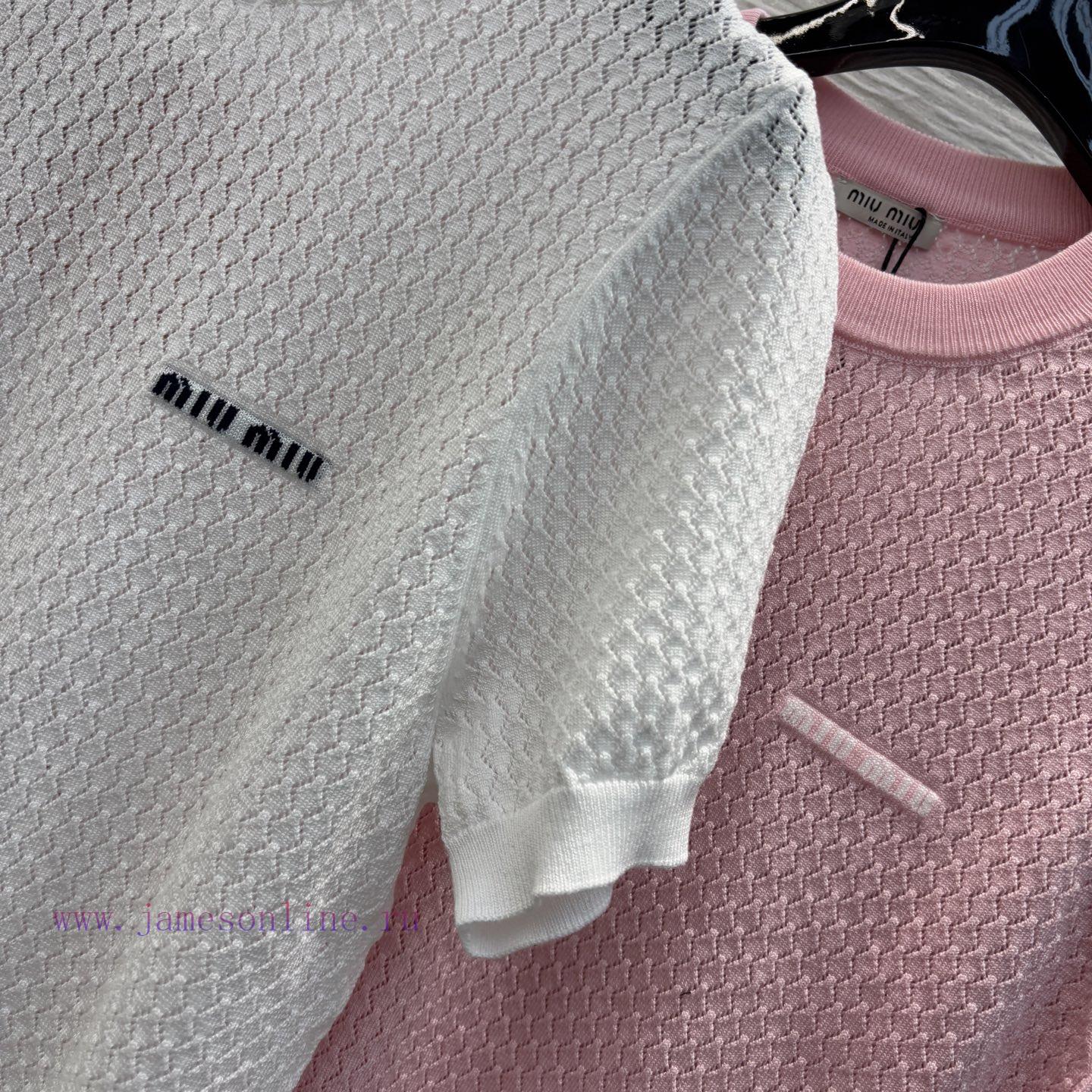 CT77526 Miu Miu Miu Miu 25 Spring And Summer New Hollow Knitted Short Sleeve Top Fashionable An obxvdi2a - Image 5