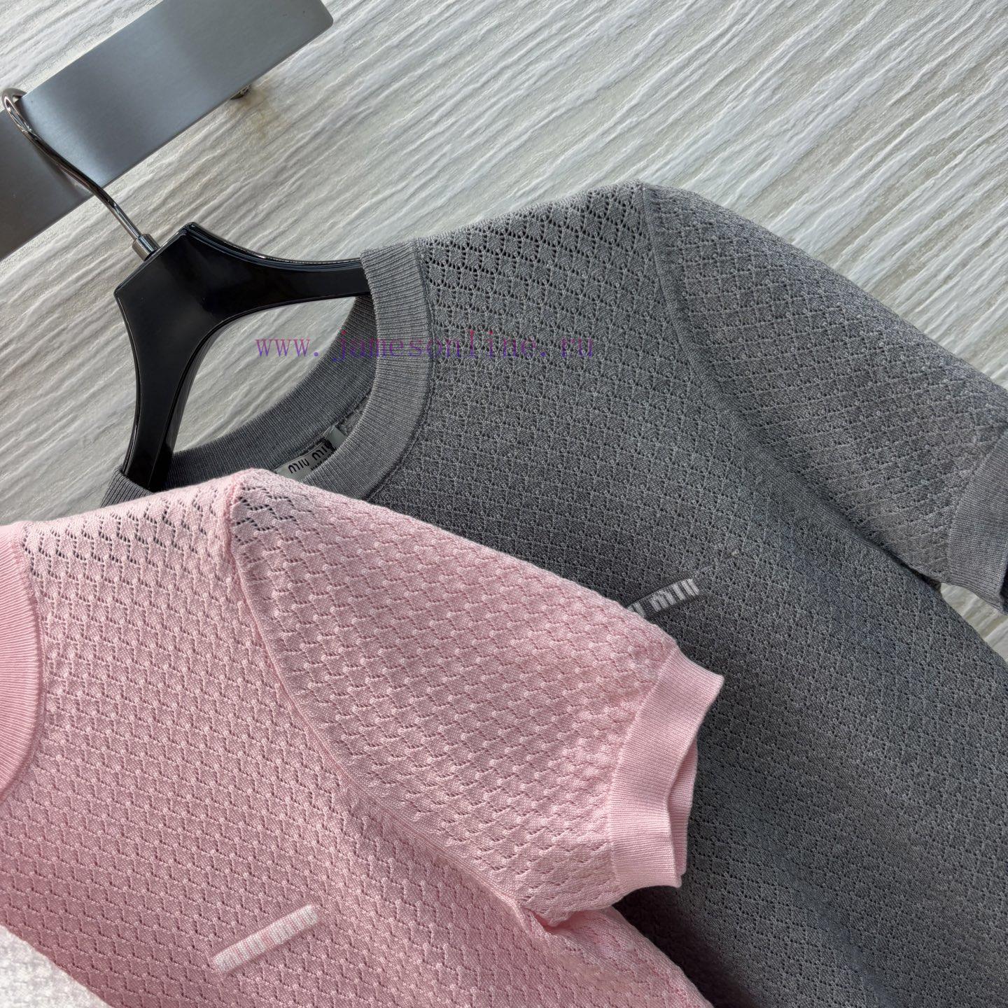 CT77526 Miu Miu Miu Miu 25 Spring And Summer New Hollow Knitted Short Sleeve Top Fashionable An obxvdi2a - Image 6