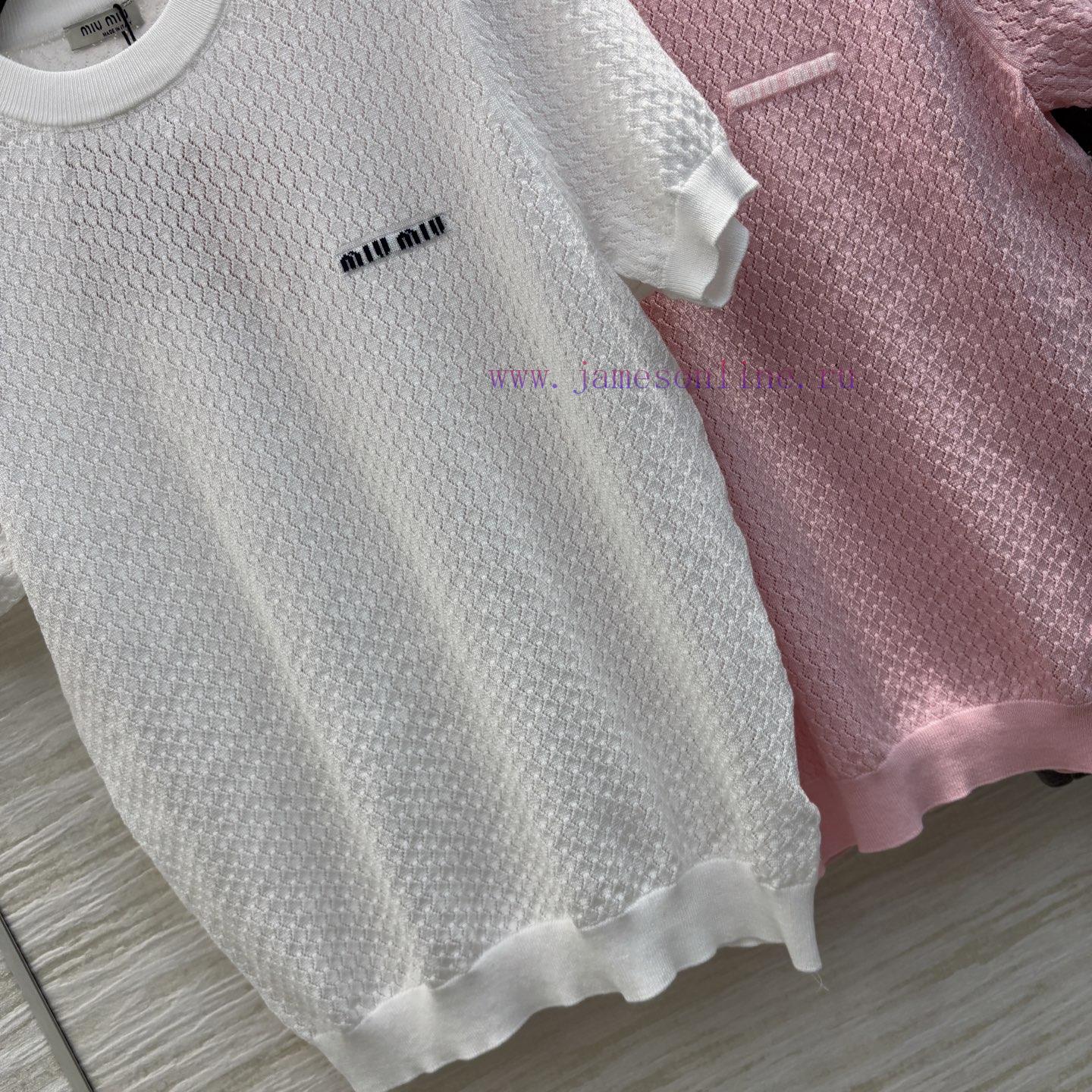 CT77526 Miu Miu Miu Miu 25 Spring And Summer New Hollow Knitted Short Sleeve Top Fashionable An obxvdi2a - Image 8