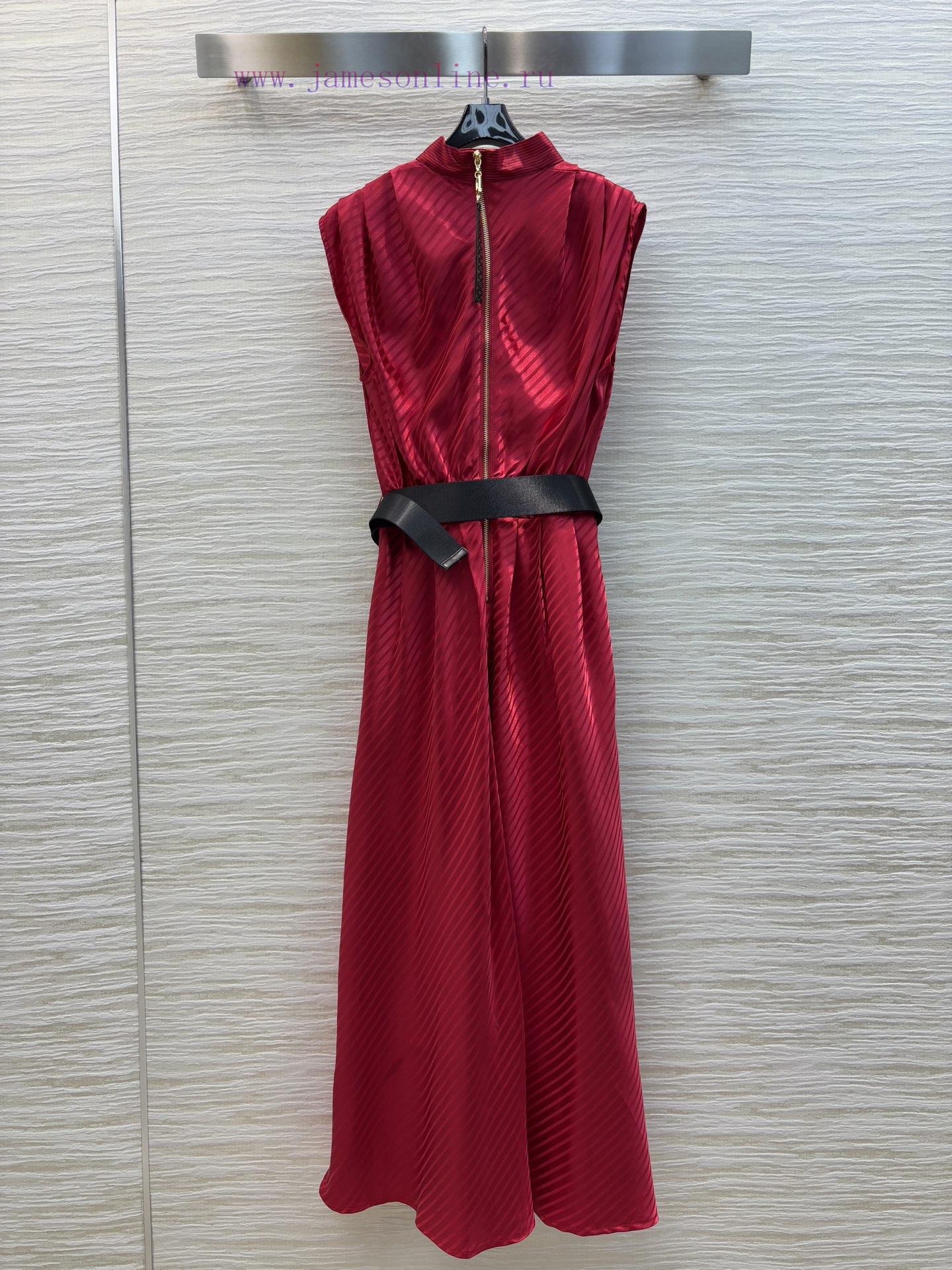 CL77530 Louis Vuitton 25 Spring/Summer Red Ribbon Sleeveless Dress With Pinch Cut Creating A Dy o8adlye8 - Image 9