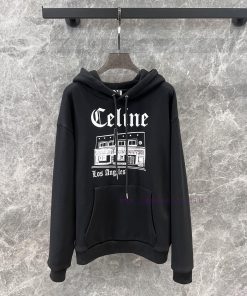 ZT58869 Celine 24Fw Autumn/Winter New Architectural Letter Printed Hoodie | Produced With A Cle kvyx25zx