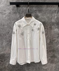 ZC60111 25Ss Early Spring New Three-dimensional Embroidery Nail Bead Flower Long Sleeve Shirt | 3nylm4c8