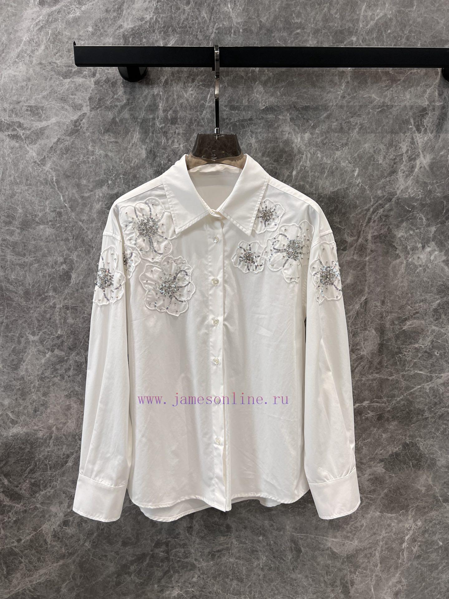 ZC60111 25Ss Early Spring New Three-dimensional Embroidery Nail Bead Flower Long Sleeve Shirt | 3nylm4c8