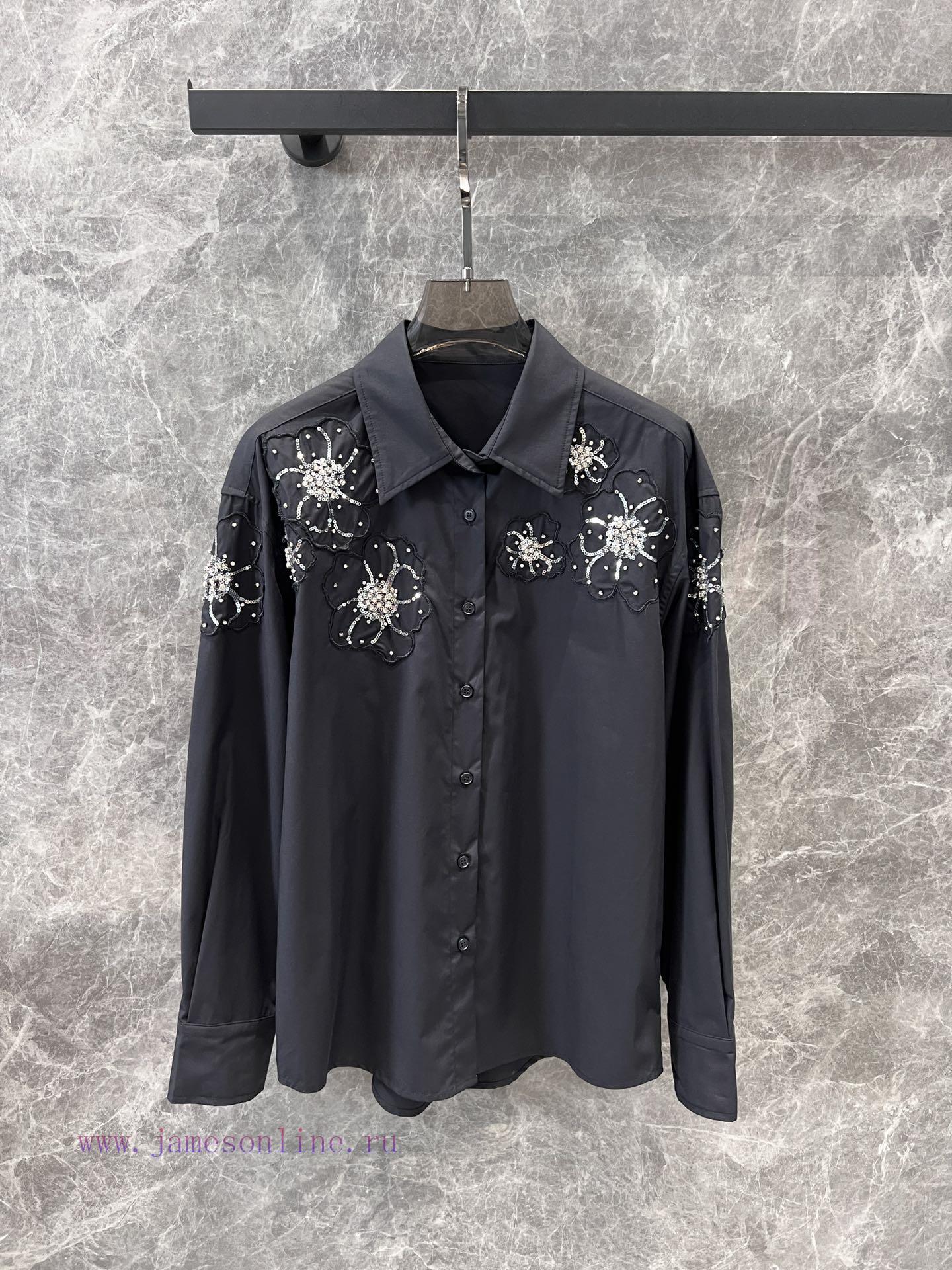ZC60111 25Ss Early Spring New Three-dimensional Embroidery Nail Bead Flower Long Sleeve Shirt | t5fvl0qm