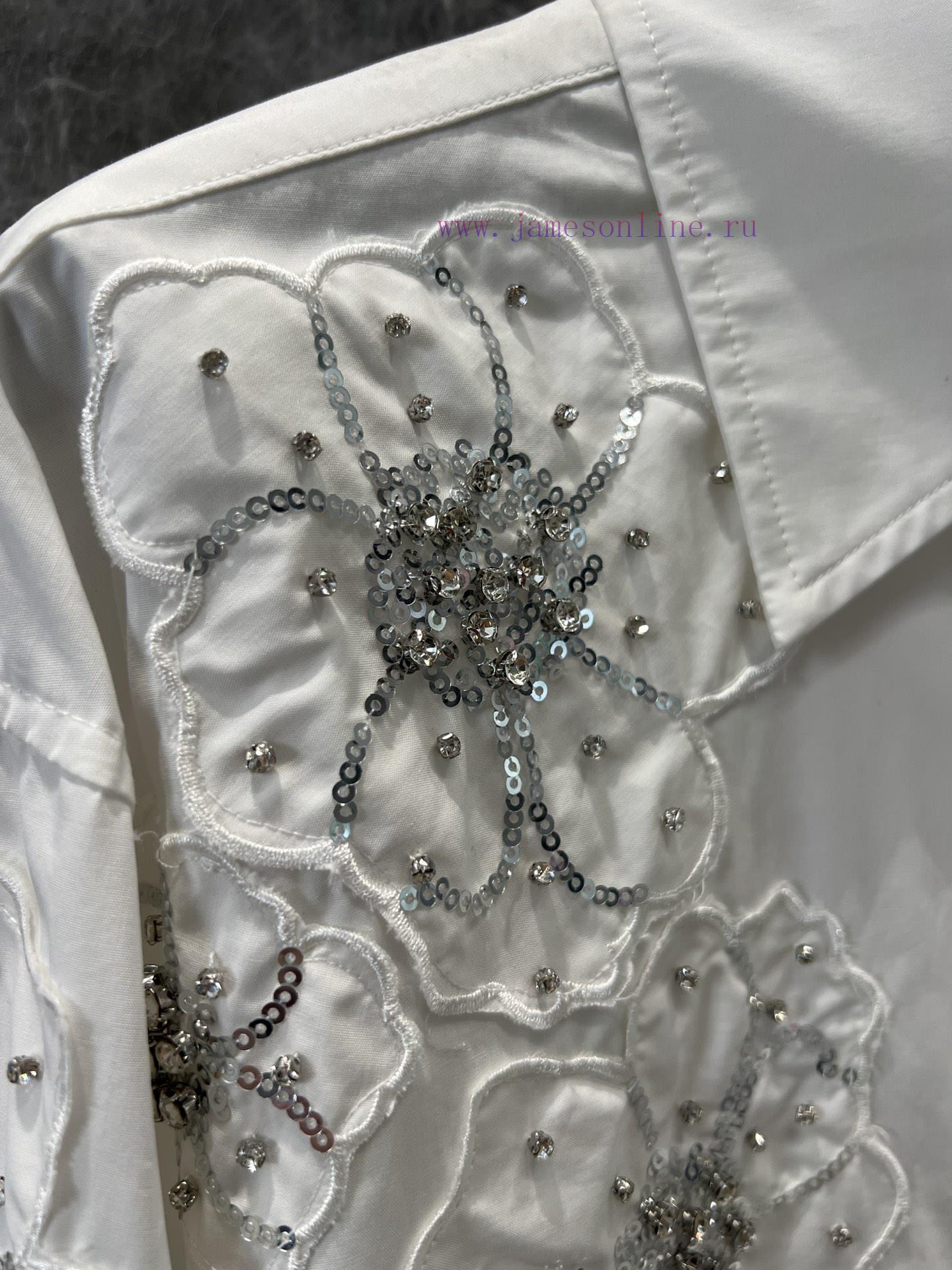 ZC60111 25Ss Early Spring New Three-dimensional Embroidery Nail Bead Flower Long Sleeve Shirt | 3nylm4c8 - Image 7