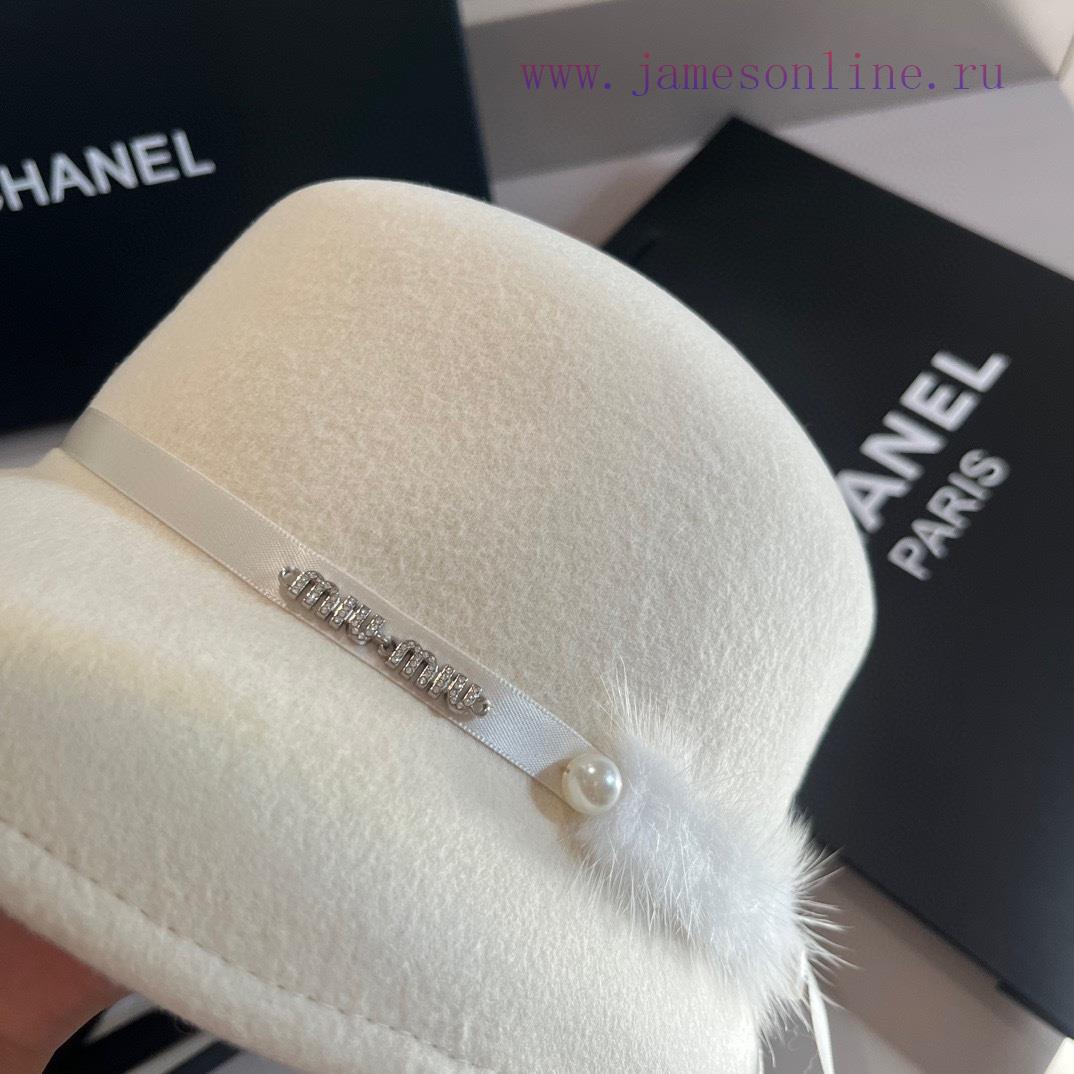 Miumiu autumn and winter new woolen hat, wool basin hat, 100% wool fabric, black and white cn1dvl4dk - Image 5