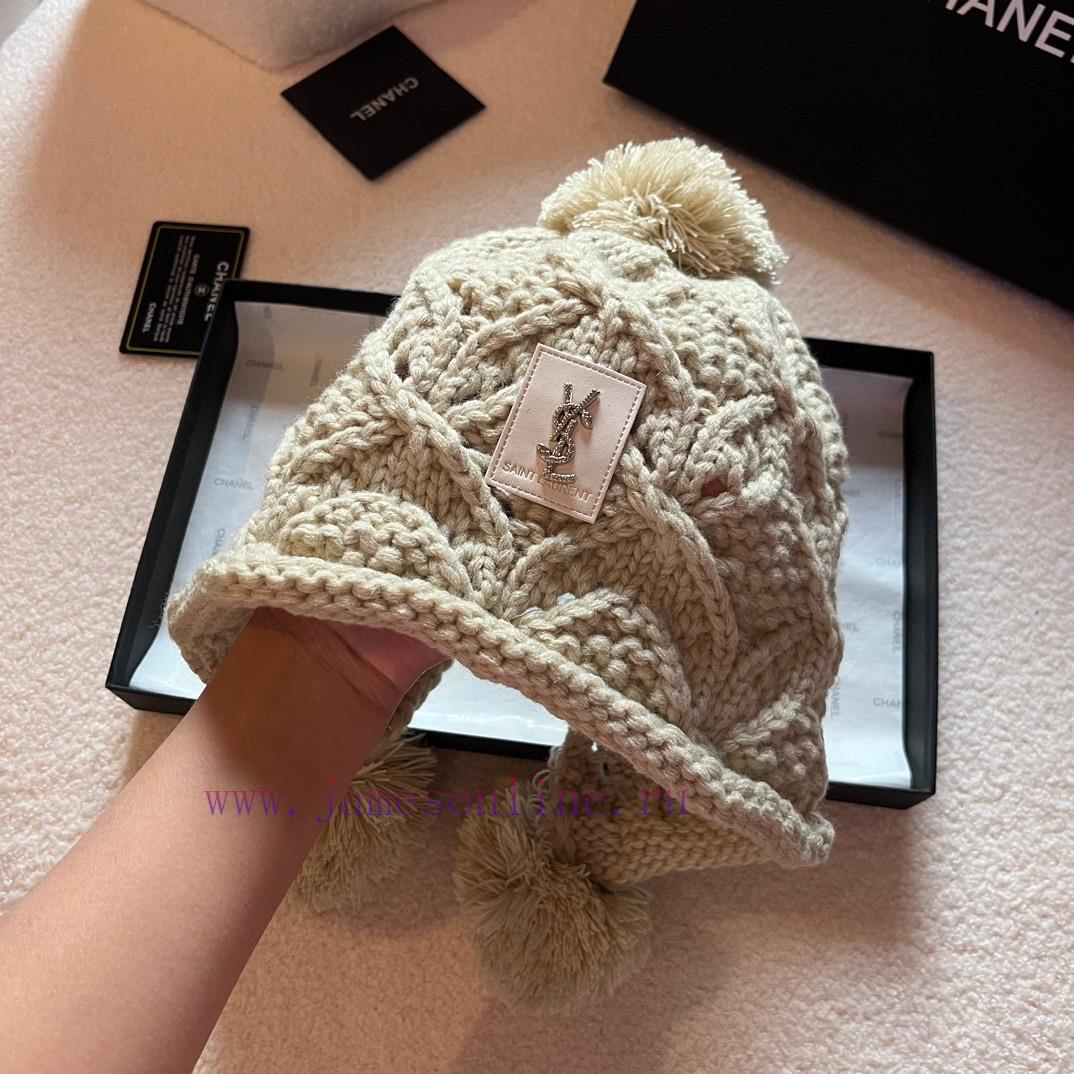 YSL Saint Laurent Autumn/Winter Ear Protection Hat, Warm Knitted Cold Hatilrvegmb - Image 4