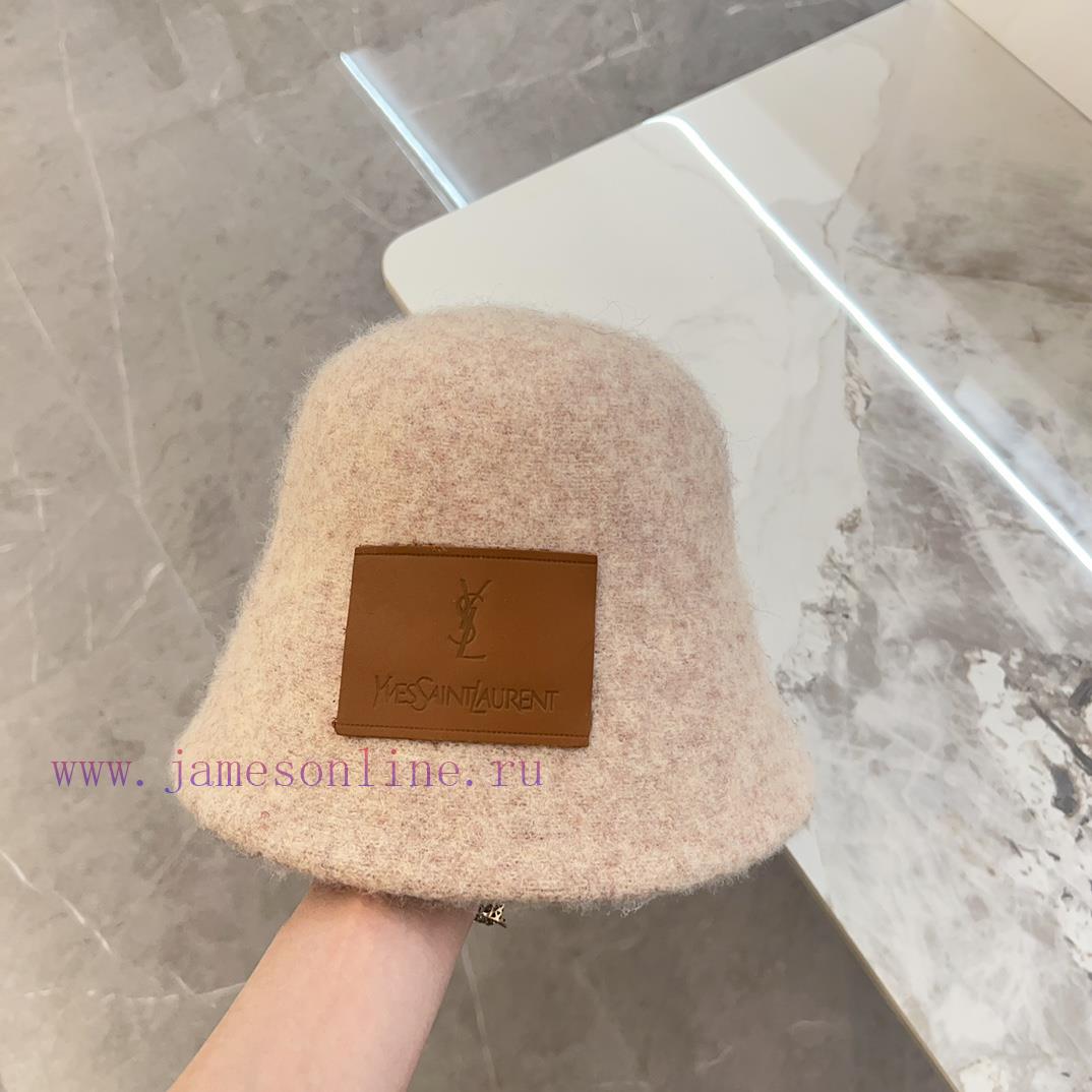 YSL Saint Laurent 2024 New Wool Brand Leather Label Plush Fisherman's HatVersatile Leisure~A2ex2shes