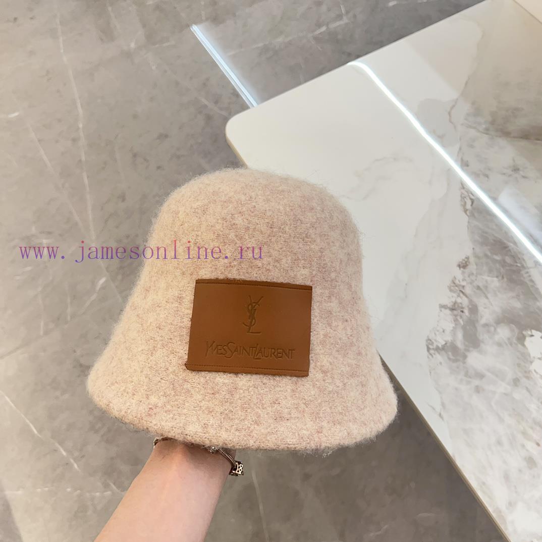 YSL Saint Laurent 2024 New Wool Brand Leather Label Plush Fisherman's HatVersatile Leisure~A2ex2shes - Image 3