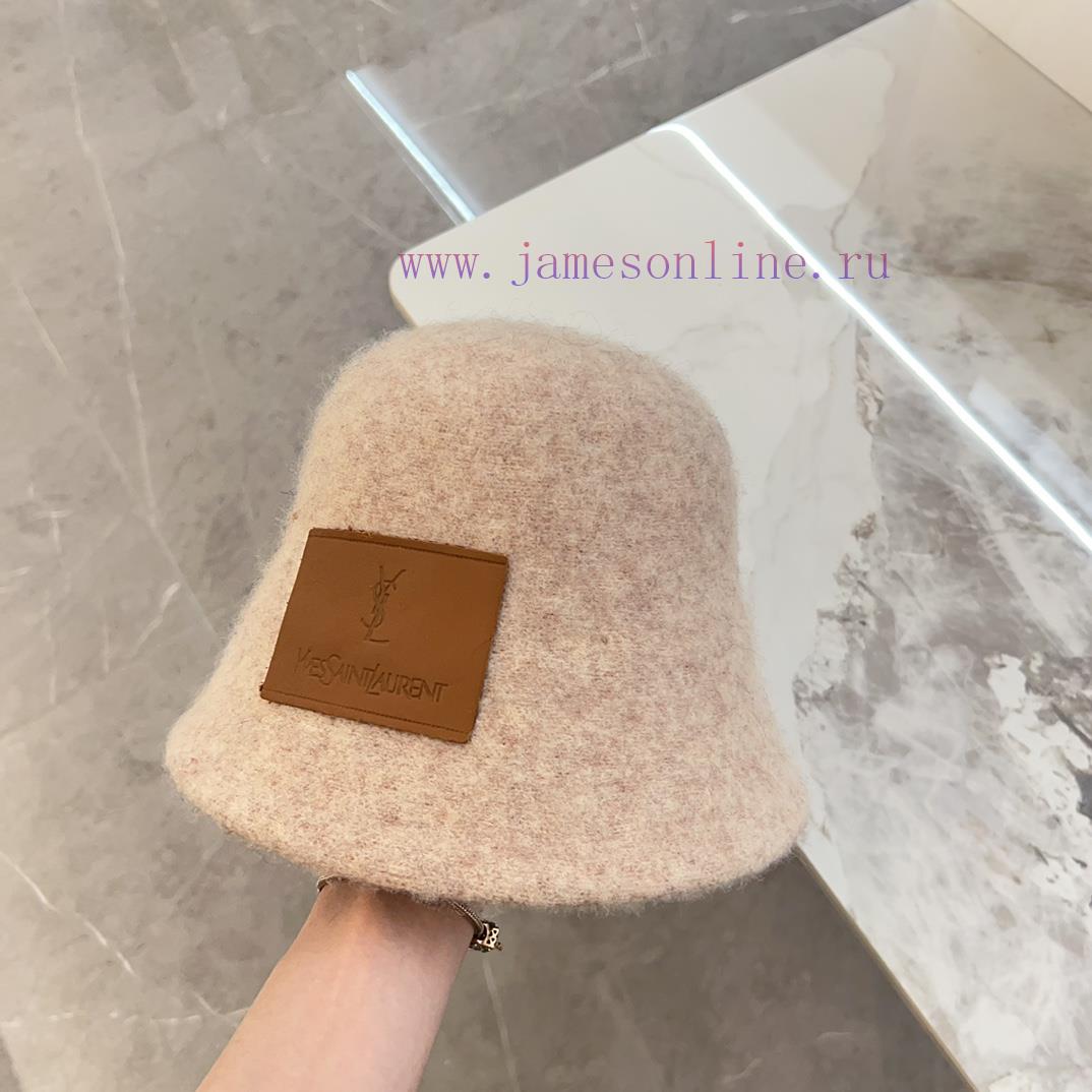 YSL Saint Laurent 2024 New Wool Brand Leather Label Plush Fisherman's HatVersatile Leisure~A2ex2shes - Image 4