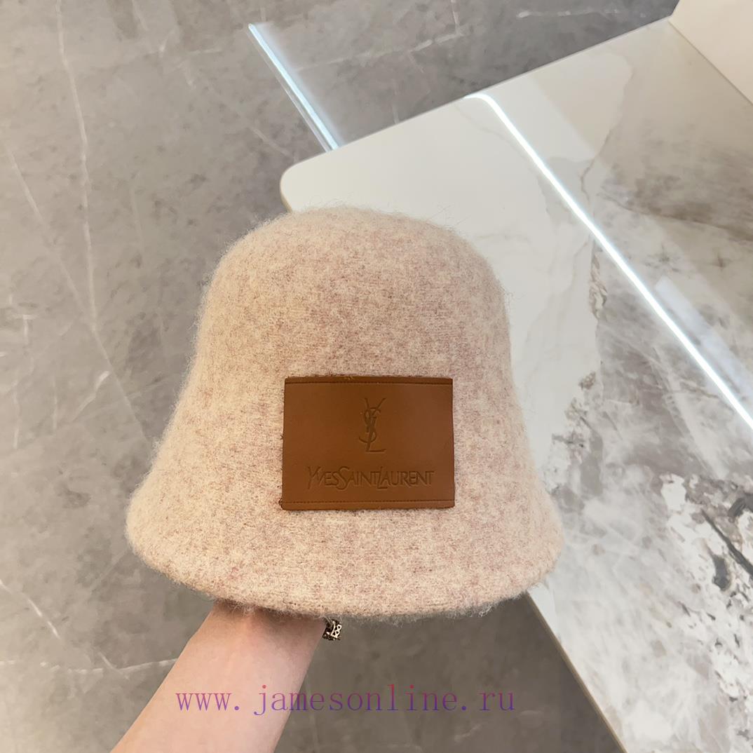 YSL Saint Laurent 2024 New Wool Brand Leather Label Plush Fisherman's HatVersatile Leisure~A2ex2shes - Image 5