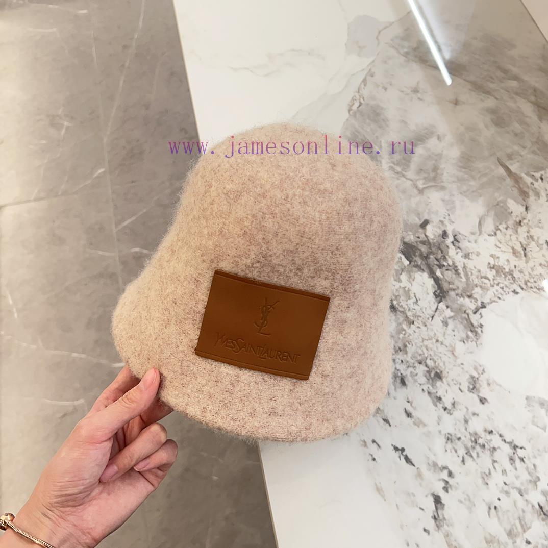 YSL Saint Laurent 2024 New Wool Brand Leather Label Plush Fisherman's HatVersatile Leisure~A2ex2shes - Image 8