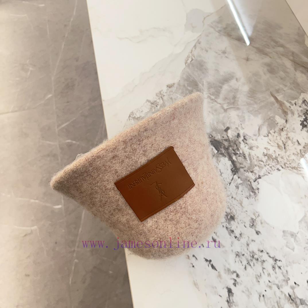 YSL Saint Laurent 2024 New Wool Brand Leather Label Plush Fisherman's HatVersatile Leisure~A2ex2shes - Image 9