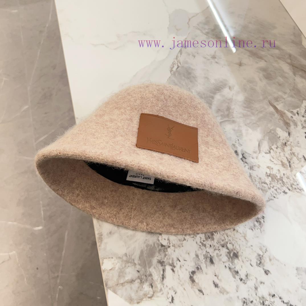 YSL Saint Laurent 2024 New Wool Brand Leather Label Plush Fisherman's HatVersatile Leisure~A2ex2shes - Image 10
