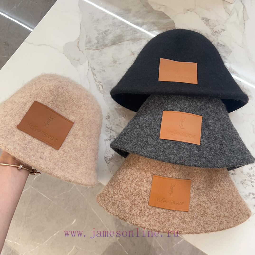 YSL Saint Laurent 2024 New Wool Brand Leather Label Plush Fisherman's HatVersatile Leisure~A2ex2shes - Image 11