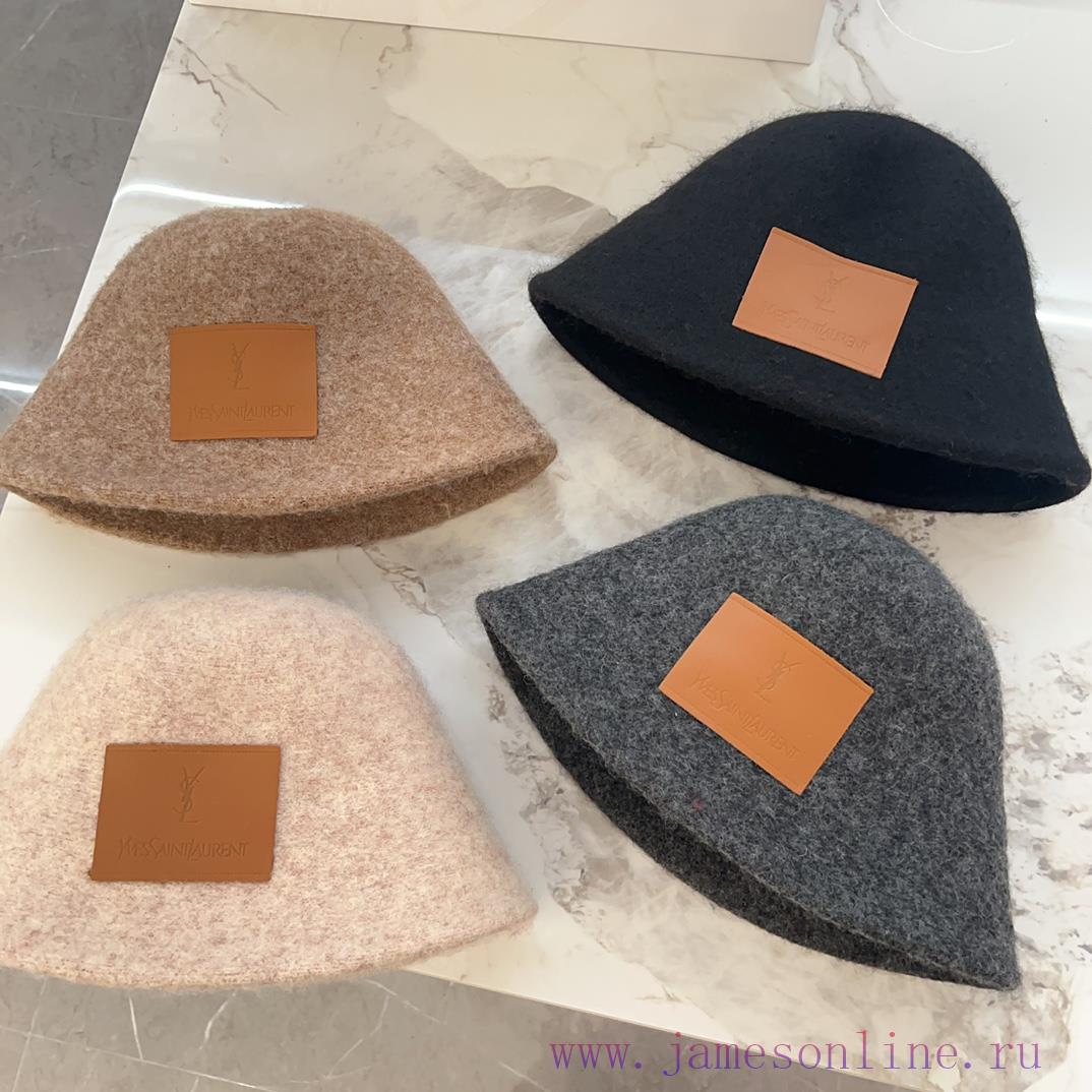YSL Saint Laurent 2024 New Wool Brand Leather Label Plush Fisherman's HatVersatile Leisure~A2ex2shes - Image 12